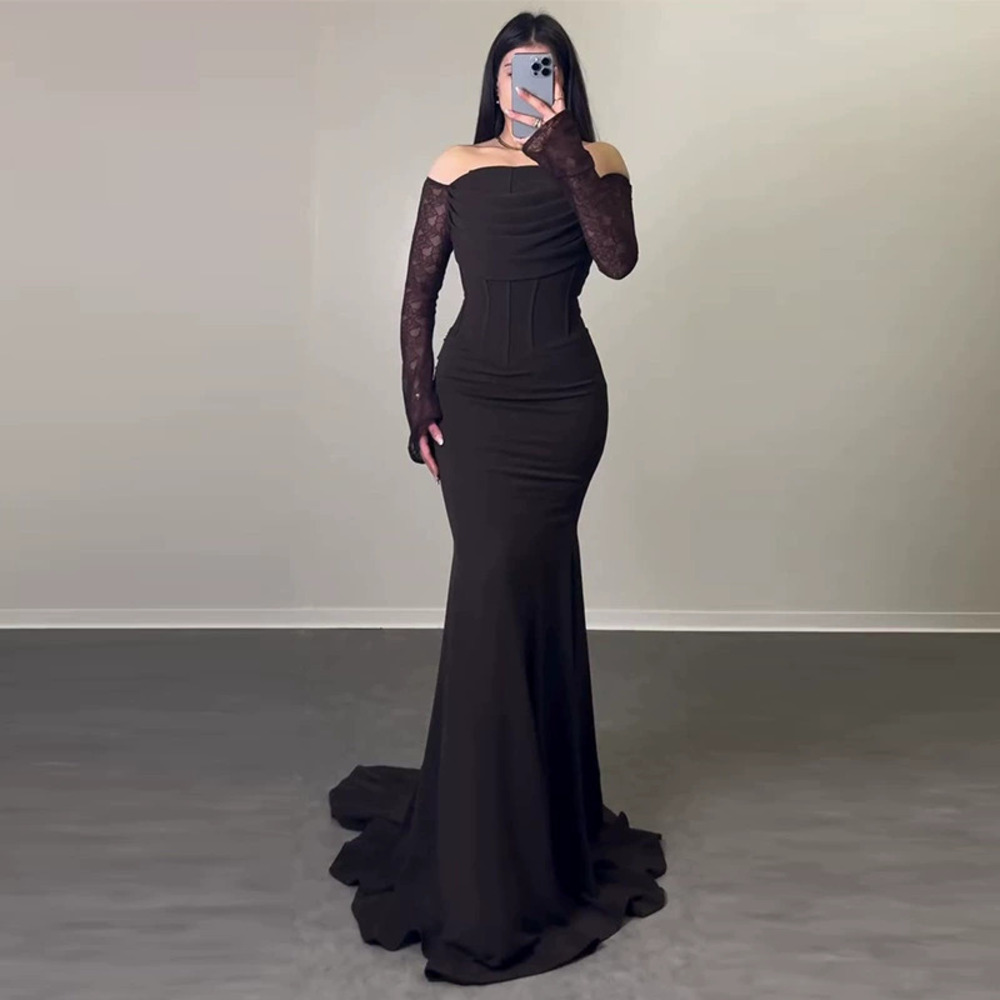 Forever 21 Black Off-Shoulder Long-Sleeve Bodycon Maxi Dress